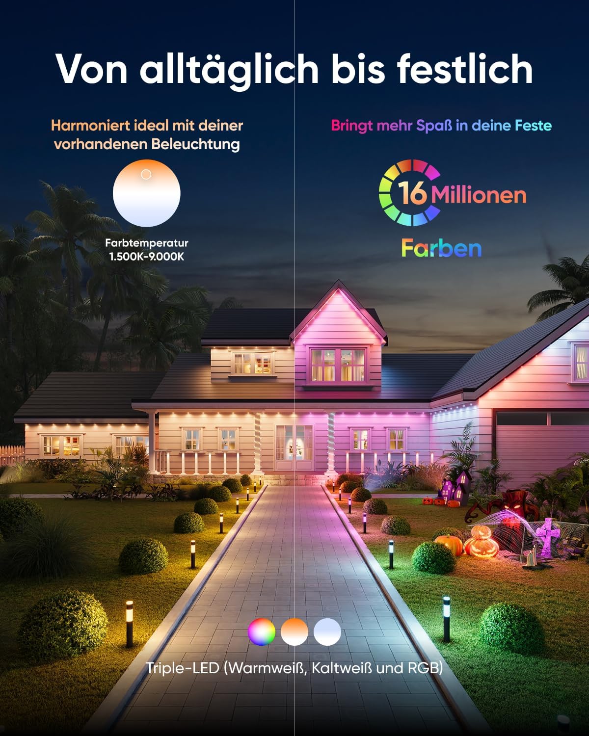 eufy Außen-Wegeleuchten E10, 4er-Pack, Smarte Verkabelte RGBWW LED Leuchten, IP65 wasserdich für Garten & Terrasse, Steuerbar mit Alexa & App, Endlose KI-Lichtthemen für Feste, Kamera-Integration