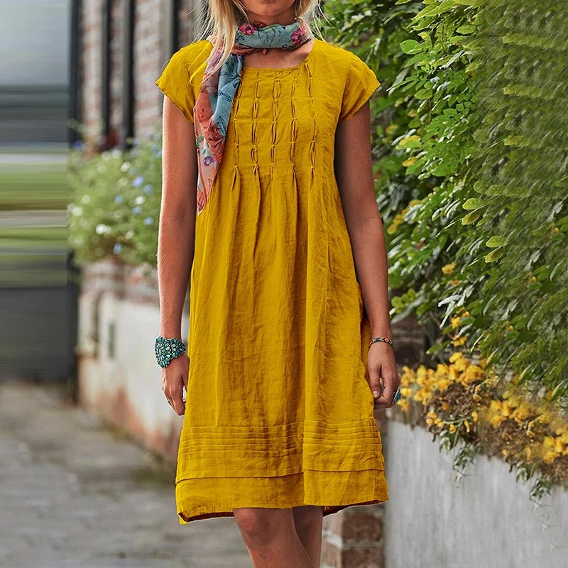 Leichtes Damen Sommerkleid mit Kurzarm und V-Ausschnitt | Locker sitzendes Freizeitkleid | Bequemes Kurzarmkleid
