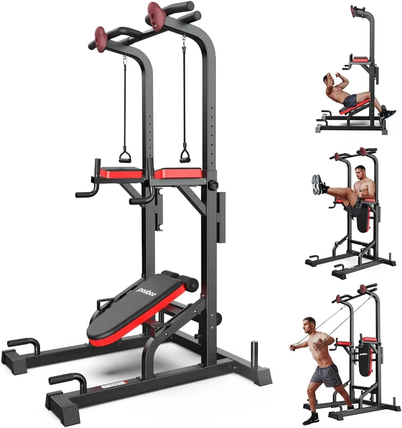 Power Tower Dip Station, Pull-Up Bar, Supine Board, Adjustable