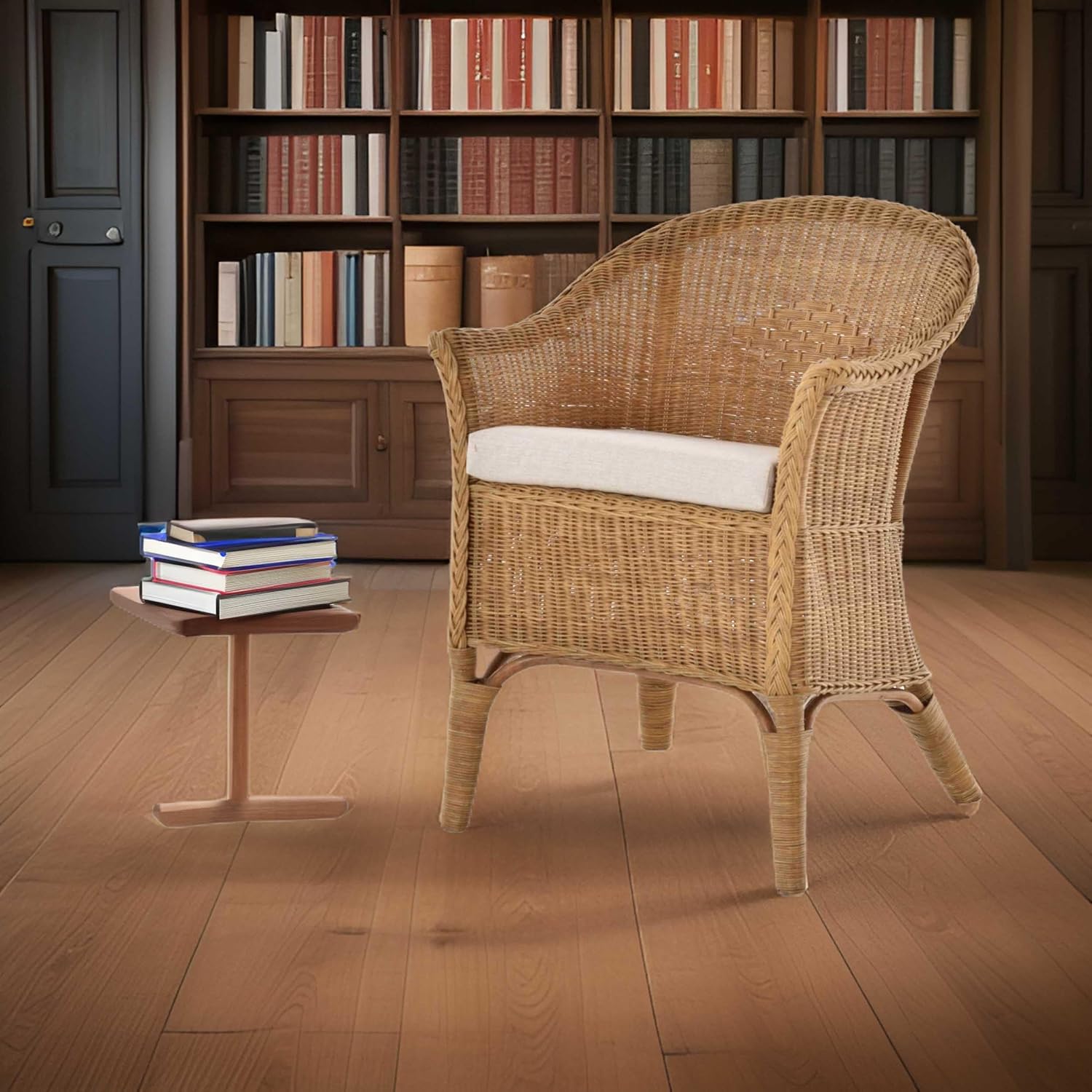Rattan-Sessel Natur/Esszimmersessel Korb-Sessel inkl. Polster Beige/Rattanmöbel Rattansessel Rattanstuhl mit Armlehnen Lounge Flechtsessel (mit Polster, Honig-Dunkel)
