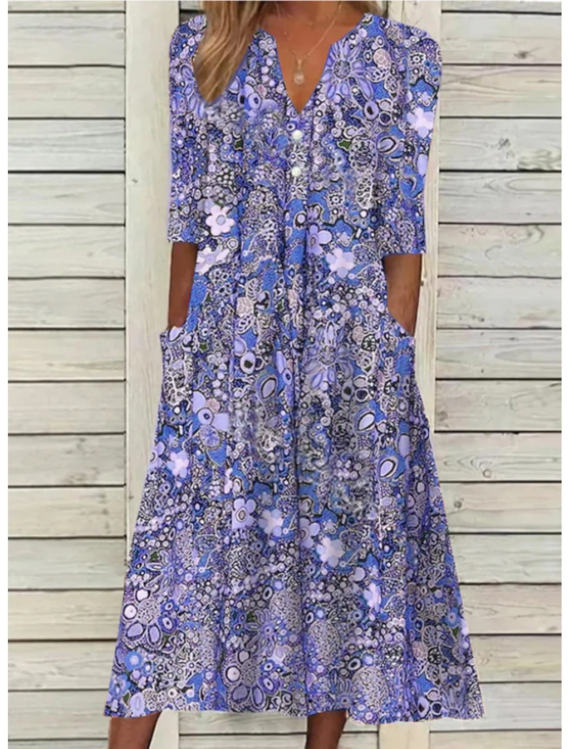 Sommerkleid f��r Damen | Bedrucktes Midikleid mit Taschen