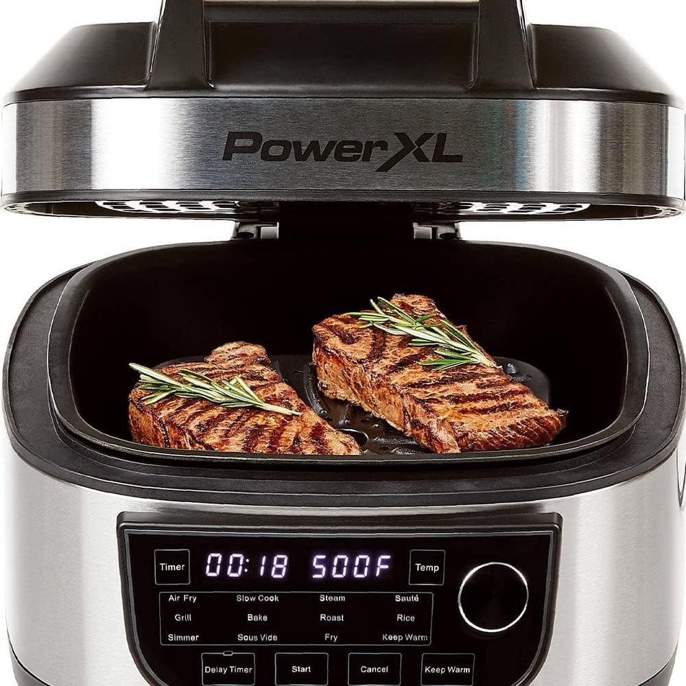 PowerXL MultiCooker - 12 in 1 Multikocher mit Warmhaltefunktion - Heißluftfritteuse, Backofen, Bratpfanne, Reiskocher uvm. - 5,7 Liter Fassungsvermögen - 12 Kochprogramme - Airfryer - Kaloriensparend
