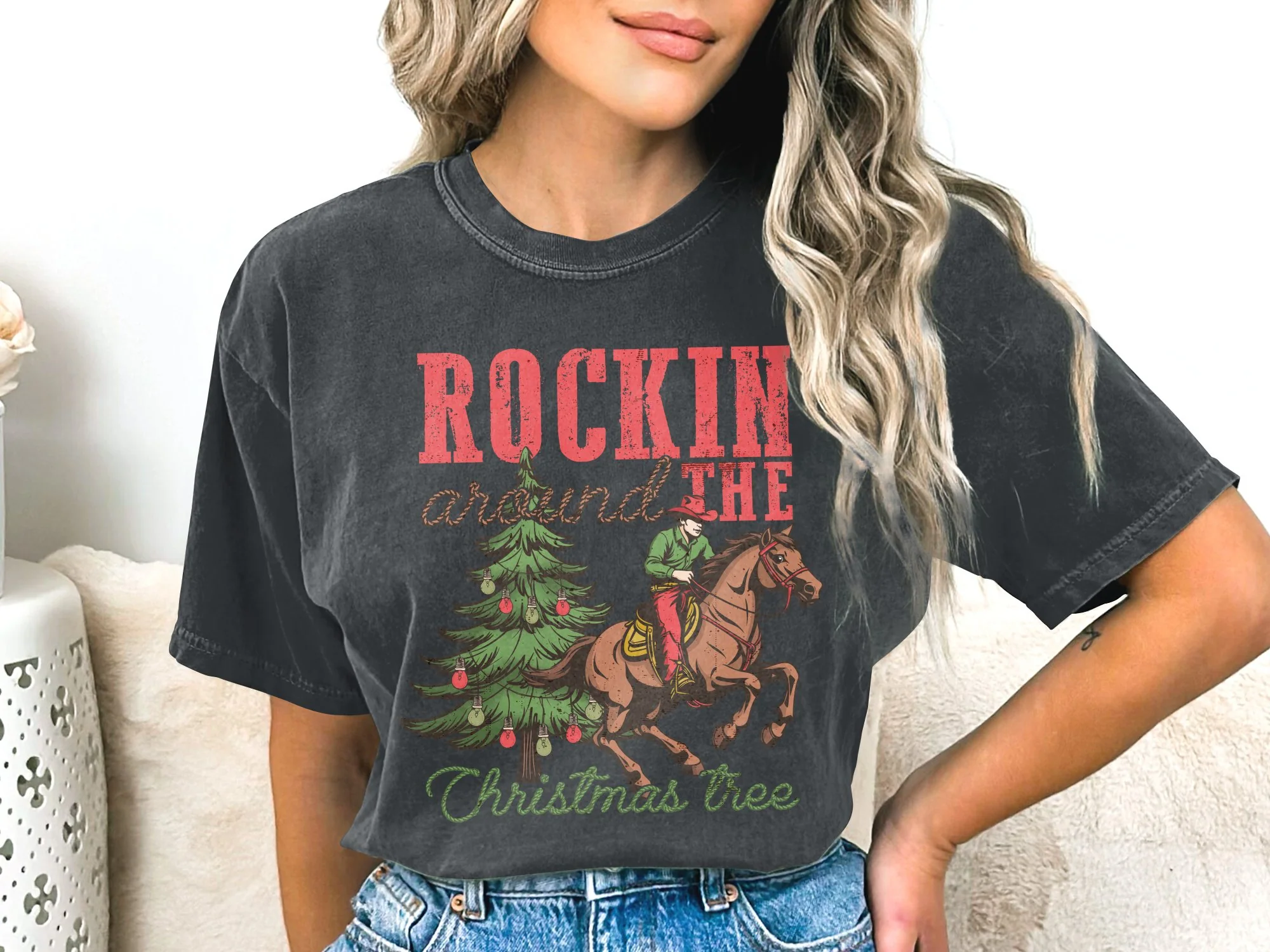 Retro Christmas Western Shirt, Cowboy Christmas Shirt, Women's Christmas Shirts, Western Baby Onesies