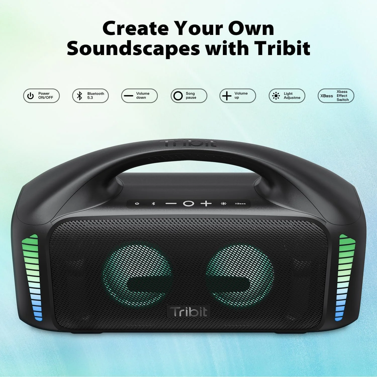 Tribit Bluetooth-luidspreker StormBox Blast, Draagbare partyluidspreker 90W Luid stereogeluid met XBass LED-lichtshow Bluetooth 5.3, Waterdicht IPX7, TWS, 30 uur speeltijd voor buiten