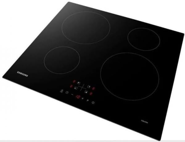 Samsung NZ64M3NM1BB Autarkes Induktionskochfeld, 60 cm große Herdplatte aus Glaskeramik, Rahmenlos, 4 Kochzonen mit Touch Steuerung, 9 Leistungsstufen, 4 Booster, Kindersicherung, Schwarz