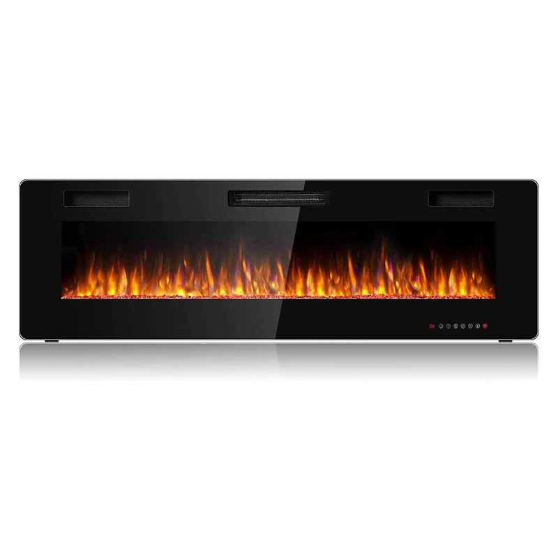 60" Ultra-Thin Electric Fireplace Insert, 1500W Recessed & Wall-mounted Fireplace Heater with 12 Flame Colors