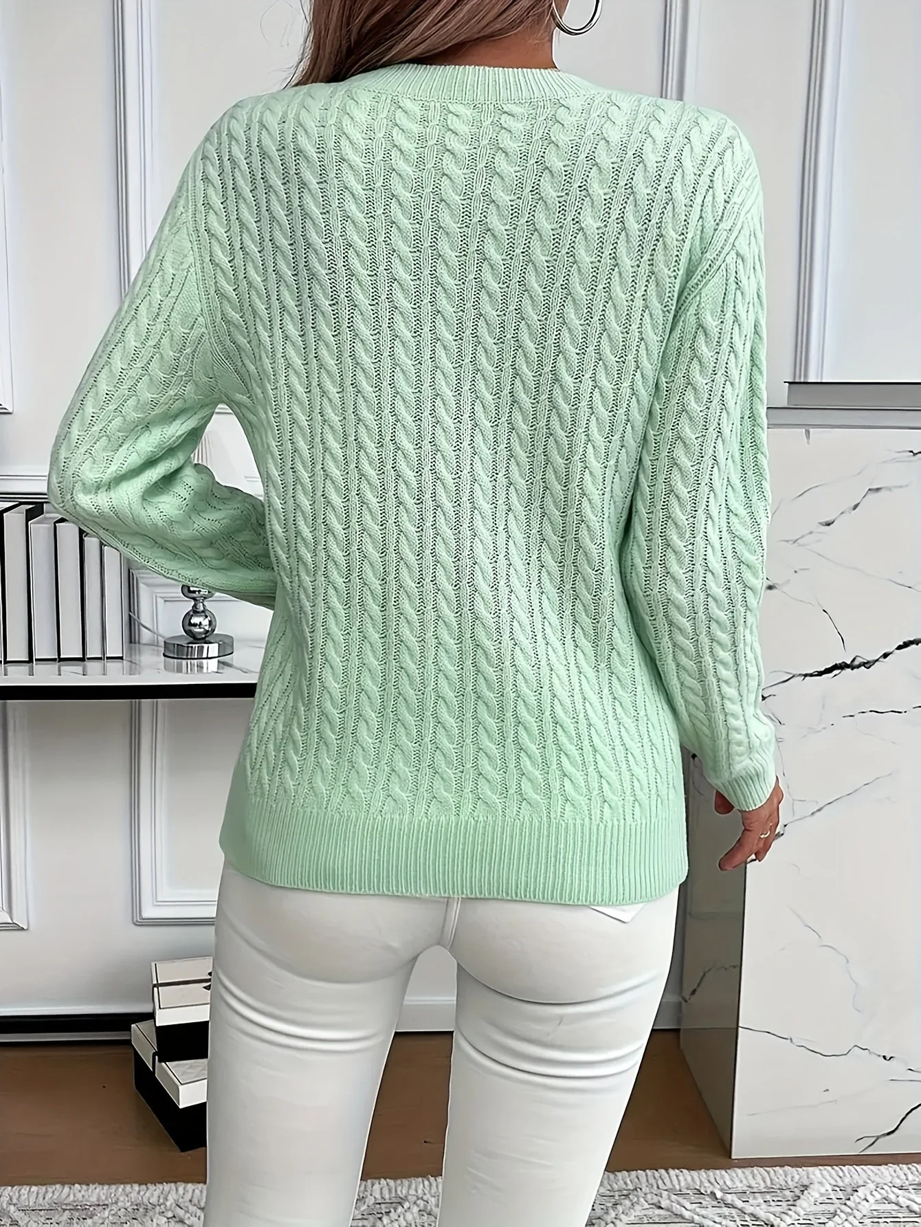 Strickpullover mit Zopfmuster f��r Damen �C Weicher und stilvoller Pullover f��r Fr��hling und Herbst
