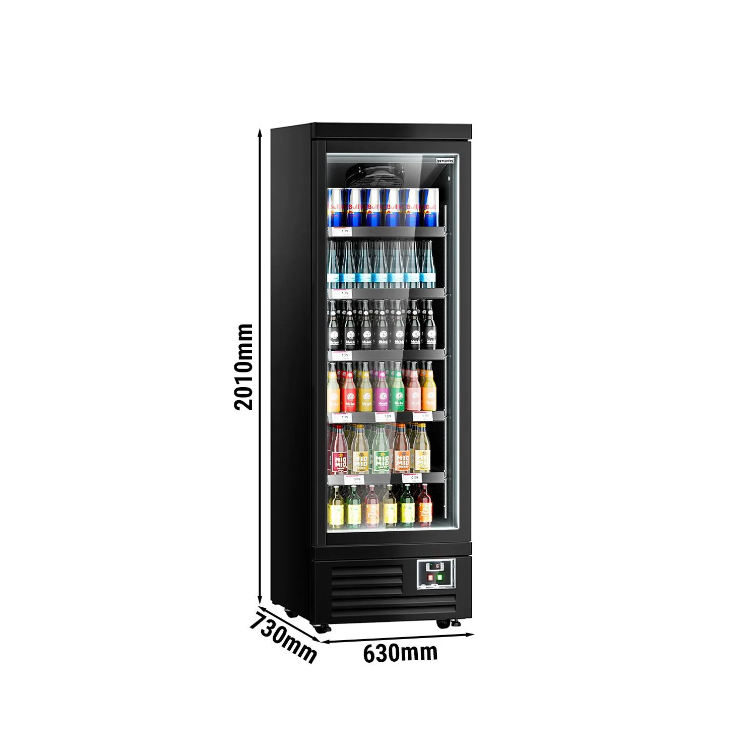 Kjølereol - 630 mm - 443 l - 0 °C til +8 °C - med 1 hengslet glassdør med dobbelt isolerglass & 5 hyller - svart