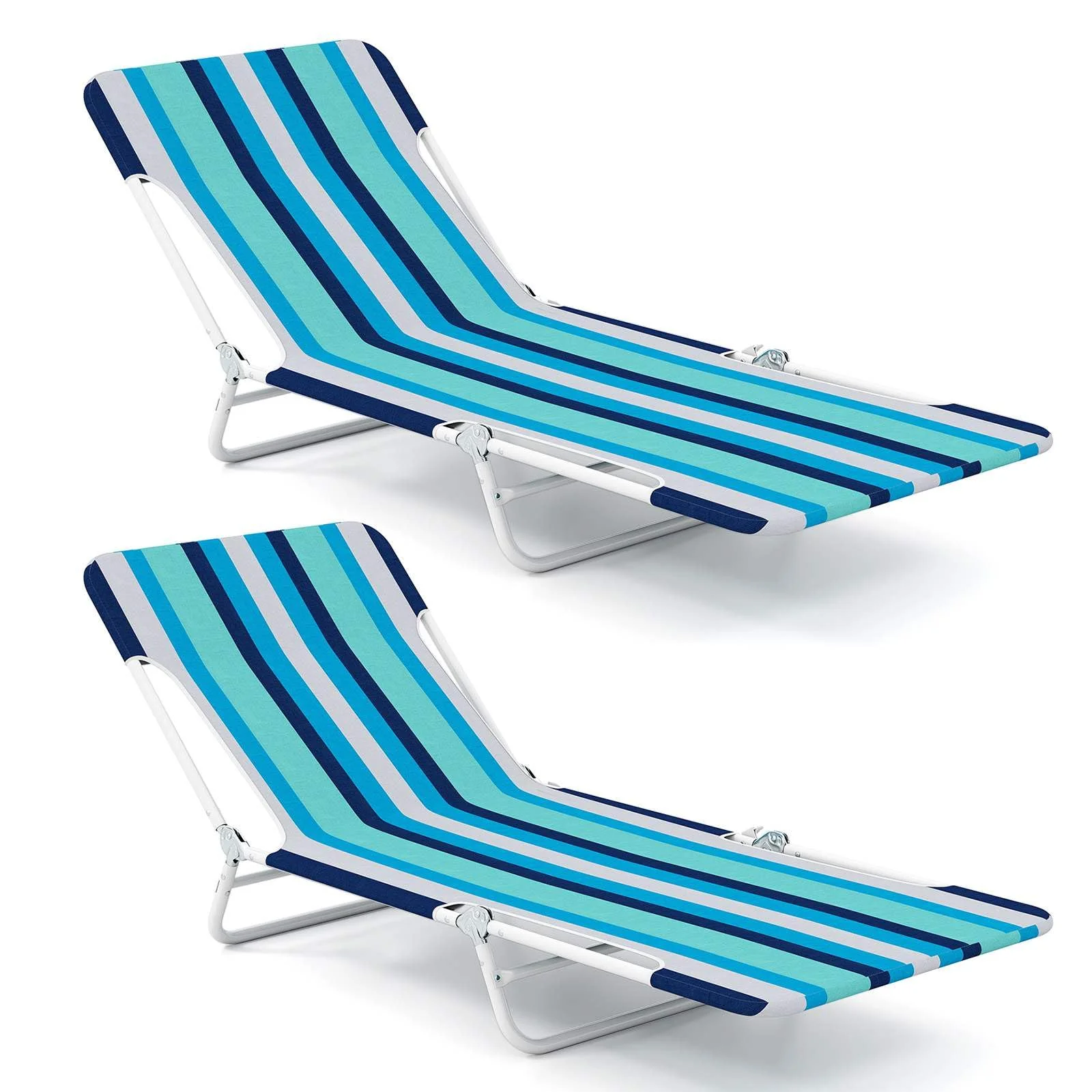 2 Pieces 5-position Outdoor Folding Chaise Lounge with Carry Strap for Patio