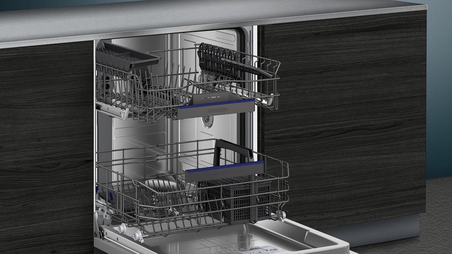 Siemens SN45YS00AE, iQ500 Smarter Geschirrspüler Unterbau, 60 cm breit, Made in Germany Besteckkorb, Edelstahl, Zeolith Trocken, extra leise, automatische Türöffnung, aquaStop, varioSpeed