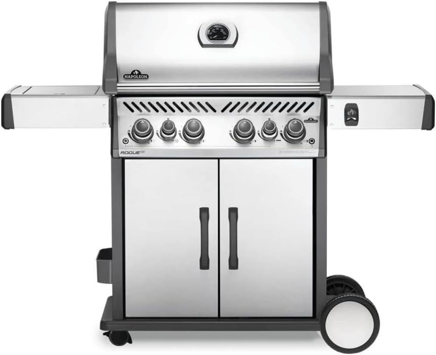 Napoleon Rogue 4-Burner Gas Grill with Side and Rear Burners, Black Stainless Steel