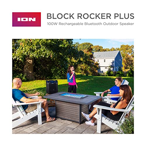ION Audio Block Rocker Plus – Portable Bluetooth Speaker 100W W/Battery, Karaoke Microphone, AM FM Radio, Wheels & Telescopic Handle and USB Charging