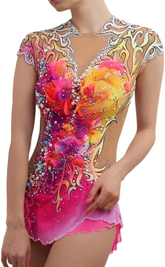 JRUIA Professionelle Turnanzüge Für Rhythmische Sportgymnastik Für Damen Bedruckte Eiskunstlaufkleider Tanz Und Eislauf Unitards Turnwettkampfbekleidung Für Mädchen