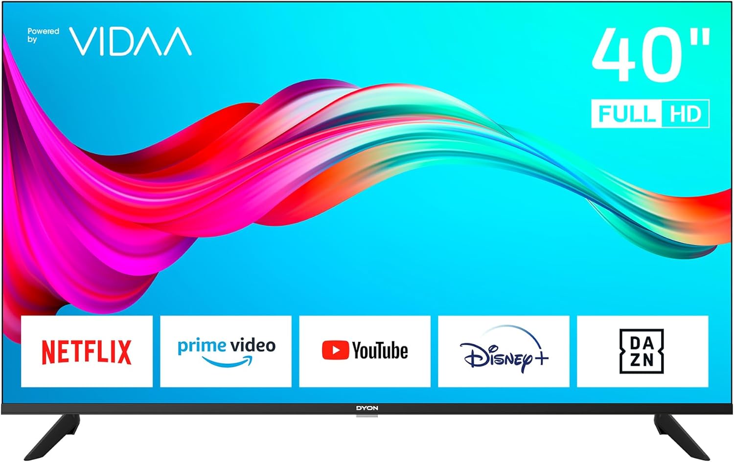 DYON Smart 40 VX-2-40 Zoll (100 cm) Full-HD Smart TV mit HD Triple Tuner (DVB-C/-S2/-T2), App Store, Prime Video, Netflix, YouTube, DAZN, Disney+, waipu.TV, Hotelmodus
