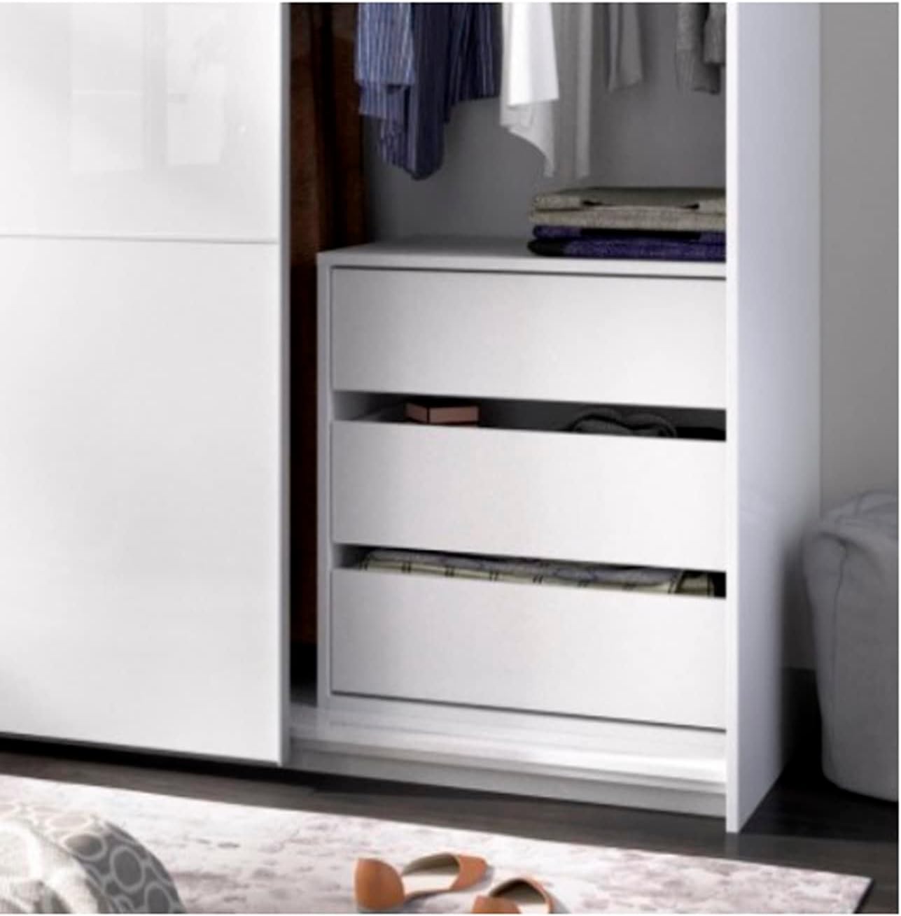 Bedroom Wardrobe 150 High with Two Drawers, Ideal for Any Type of Bedroom, Simple and Functional Design, 200 Height x 150 Width