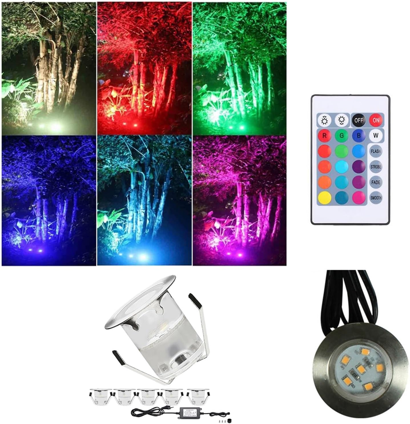 RGB-LED-Deckleuchten, IP67, wasserdicht, für den Außenbereich, 16 Farbwechsel, Landschaftsbeleuchtung mit Fernbedienung, energieeffiziente Gartenbeleuchtung (6 Stück)