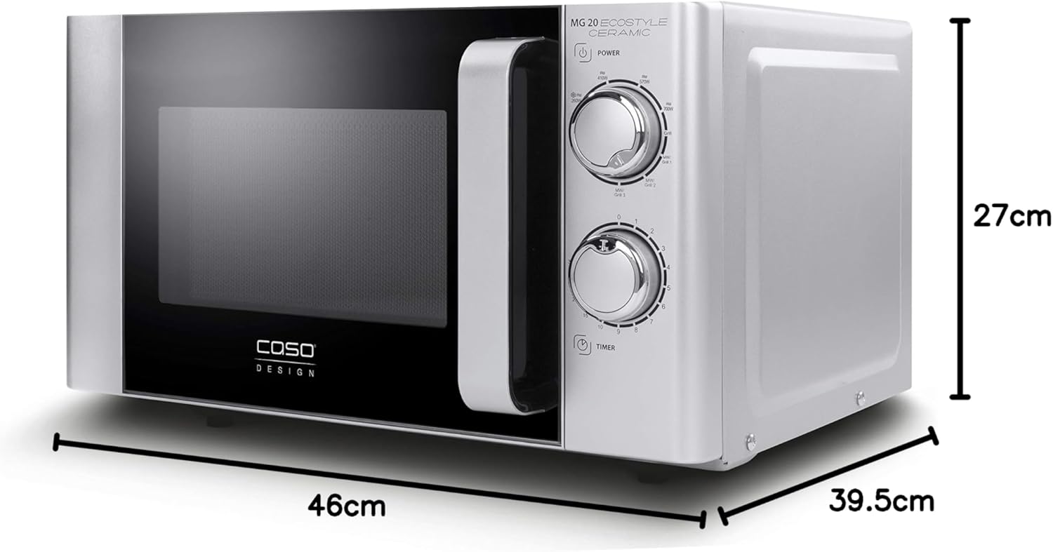 CASO MG 25 Ecostyle Ceramic - Testsieger Haus & Garten Test, Mikrowelle mit Grill, größere Nutzfläche dank CASOTEK Boden, 25 Liter, Garen auf zwei Ebenen