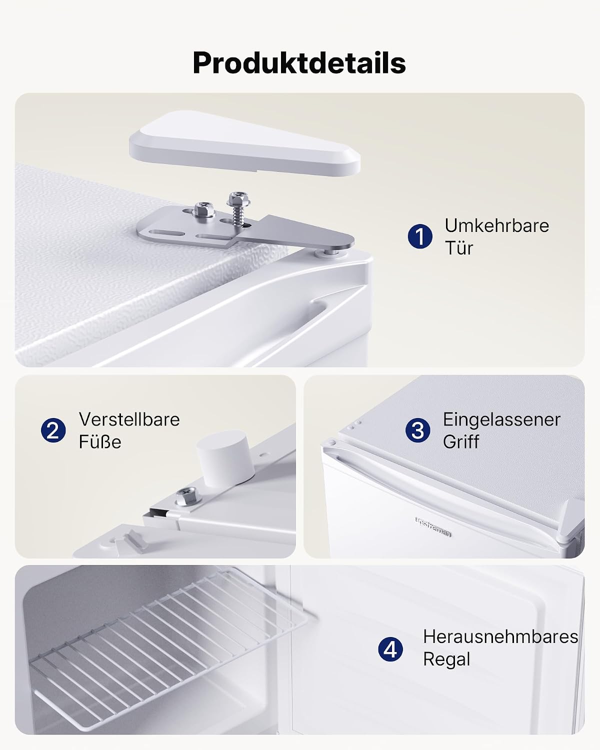 Upstreman 35L Gefrierschrank Klein, -21℃ 4 Sterne Mini Gefrierschrank,Umkehrbare Türen,Leise, Energiesparend,Reversibles Türscharnier,Tiefkühlschrank Klein,Büro, Hotel, Weiß, UF35