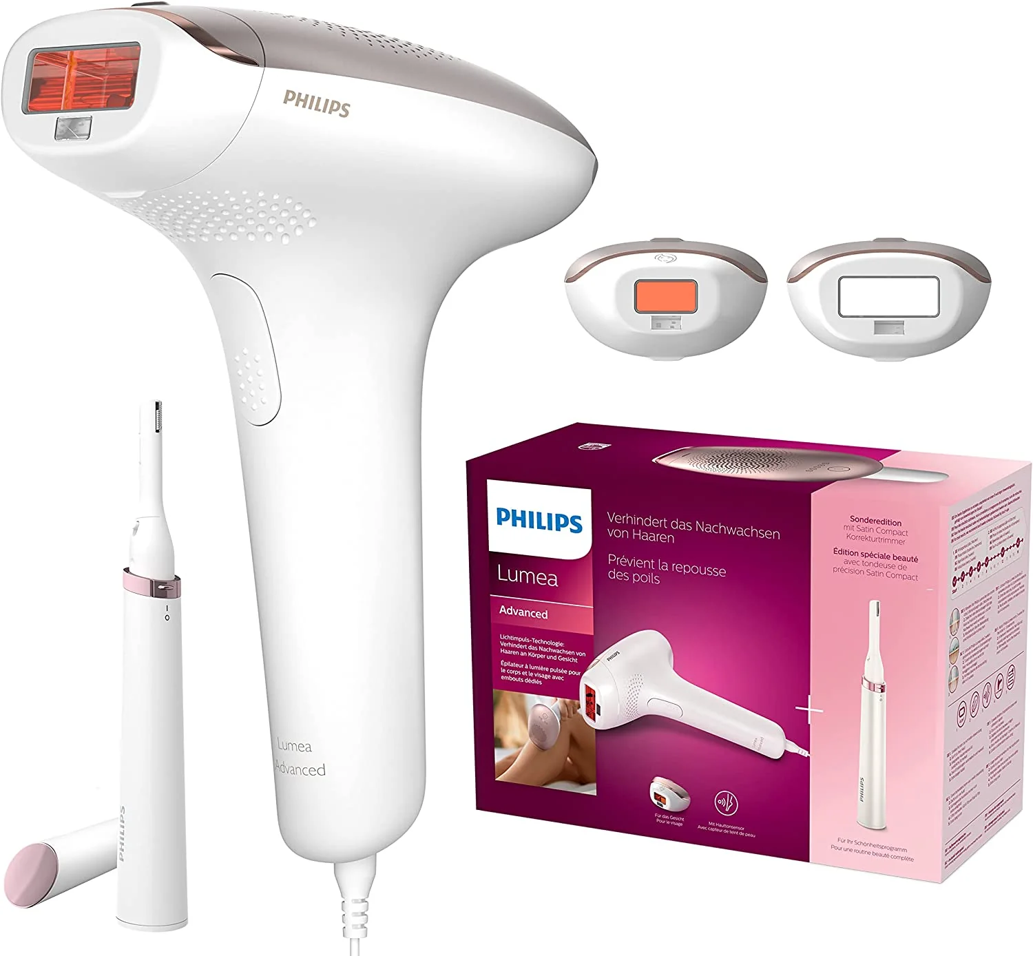 Philips Lumea BRI921 Advanced IPL Haarverwijderingsapparaat met 2 opzetstukken voor lichaam en gezicht + Satin Compact Precisietrimmer
