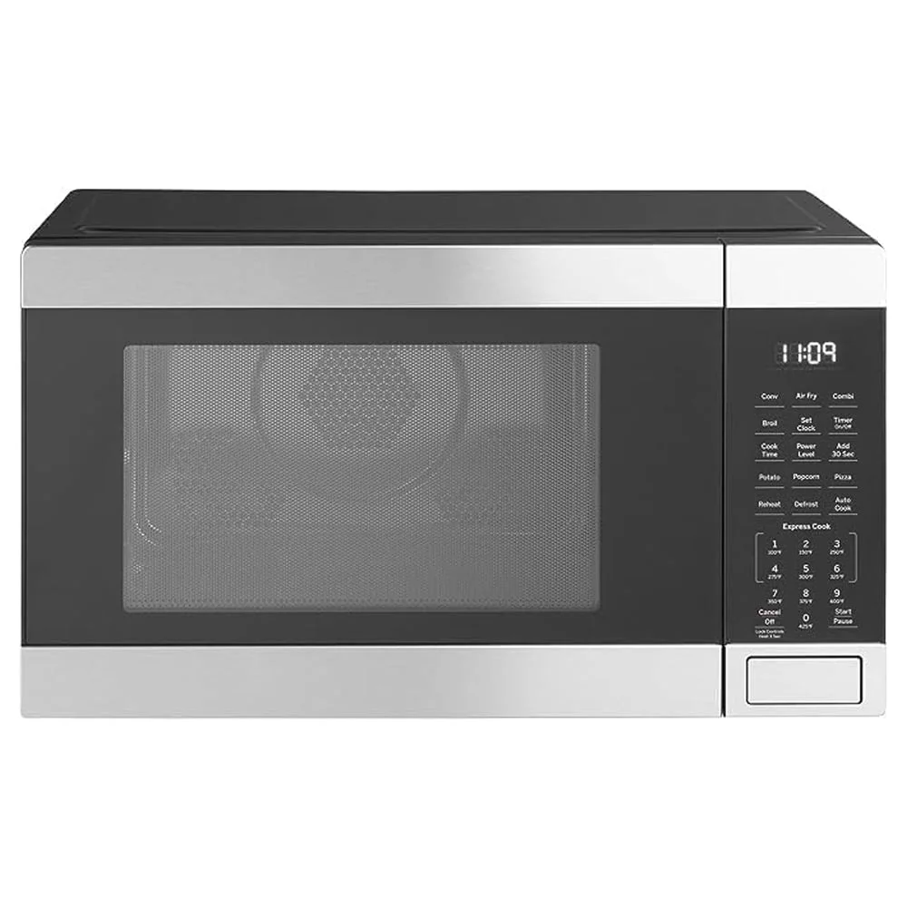 Open Box GE 3-in-1 Microwave Oven, 1,050 Watts Air Fryer, Broiler and Convection Mode, Child-Lock Technology, Kitchen Essentials for The Countertop or Dorm Room, 1.0 Cu. Ft., Stainless Steel