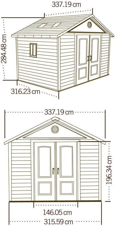 Lifetime Kunststoff Gerätehaus King Size | 337x337 cm | Mit Bodenplatte & Regalen | Wetterfest & UV-beständig | Doppeltür | Schneelast 195 kg/m² | Lichtgrau | 10 Jahre Garantie