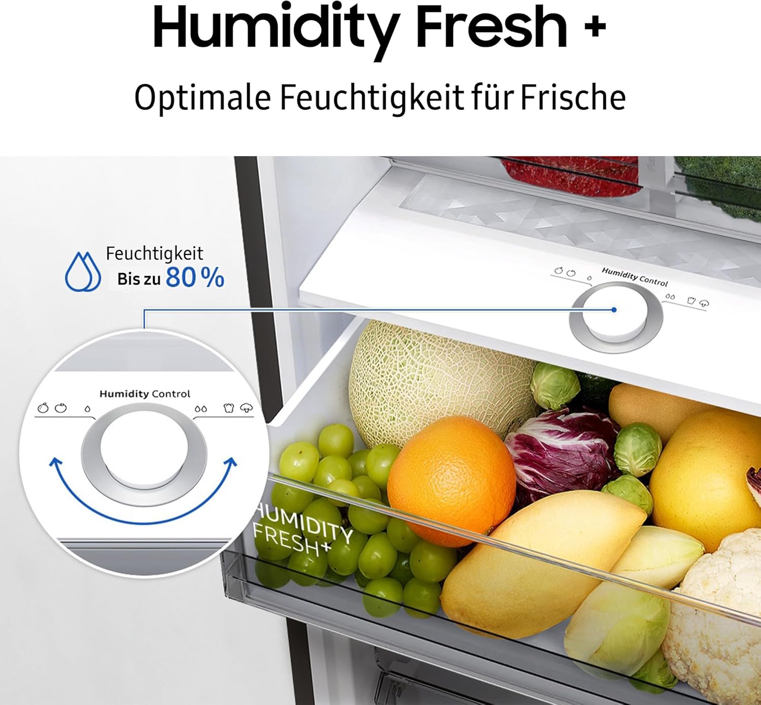 Samsung RB38C607AB1/EF Kühl-Gefrierkombination, 203 cm, 387 l, AI-Kühlschrank mit Gefrierfach, Wifi & AI Energy Mode, Humidity Fresh+, Space Max Technologie, No Frost+, Premium Black Steel