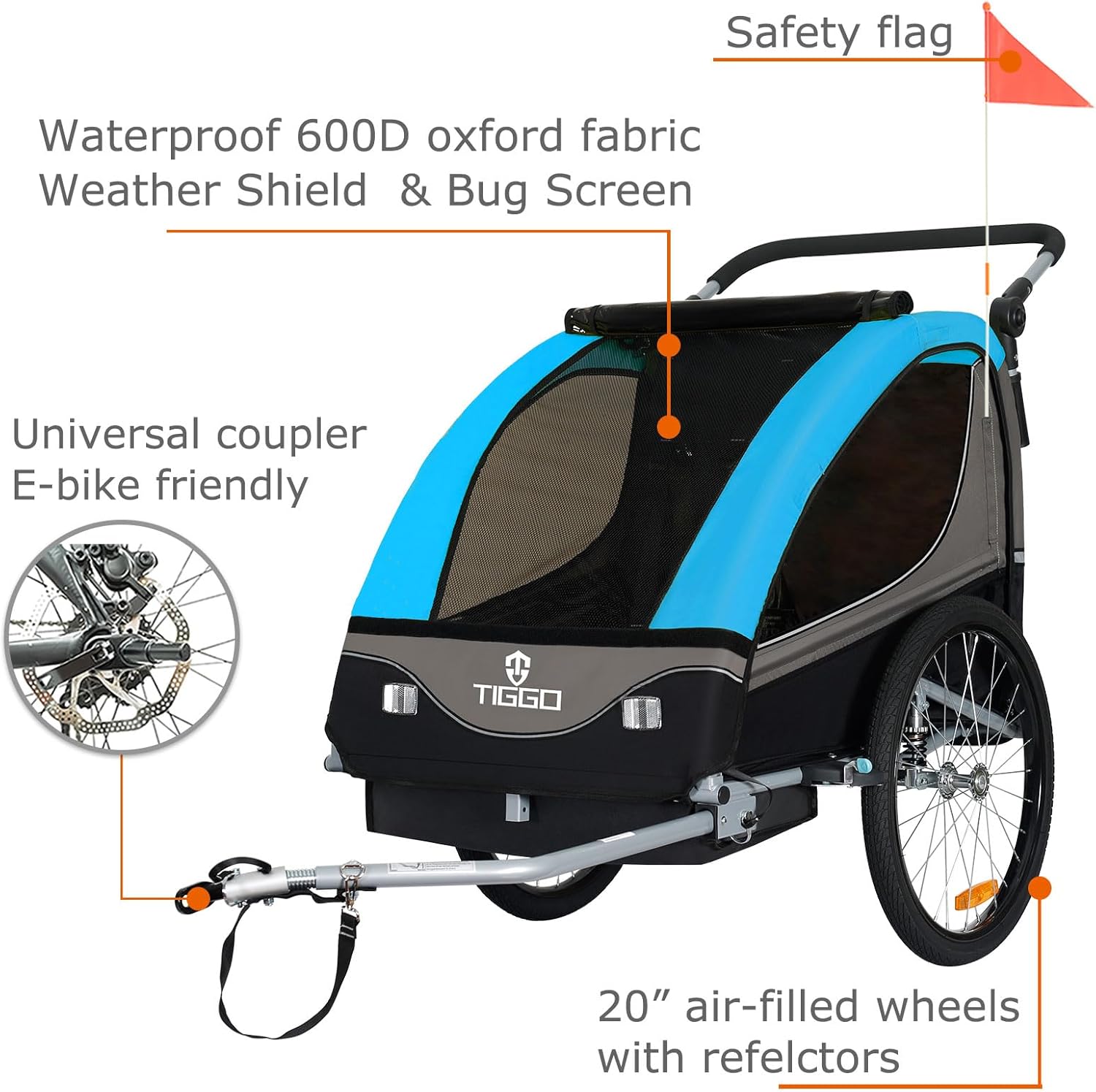 Tiggo S2 Kinderanhänger mit Federung Jogger 2 in 1 Kinder Buggy fahrradanhänger Anhänger 360° Drehbar