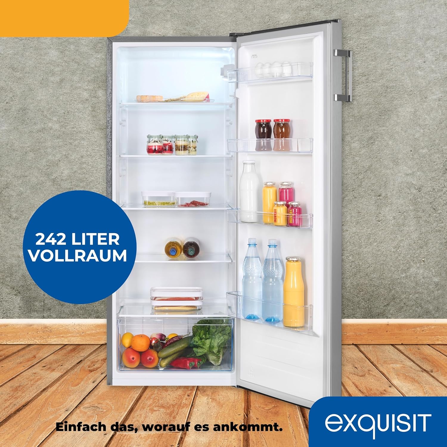 Exquisit Kühlschrank ohne Gefrierfach, Großer Kühlschrank, 5 Ablagen, 242 Liter, Vollraumkühlschrank 143 cm hoch, KS5320-V-H-040E weiss