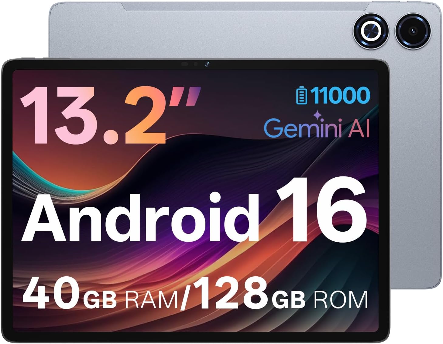13 Inch Android 16 Tablet, 40GB+128GB+2TB Expand, 1600*2240 90Hz ???? IPS Display, 11000mAh Battery+ 20W Fast Charging, Octa-Core Processor, Wi-Fi & BT5.0, GPS, Large Screen Tablet with Case