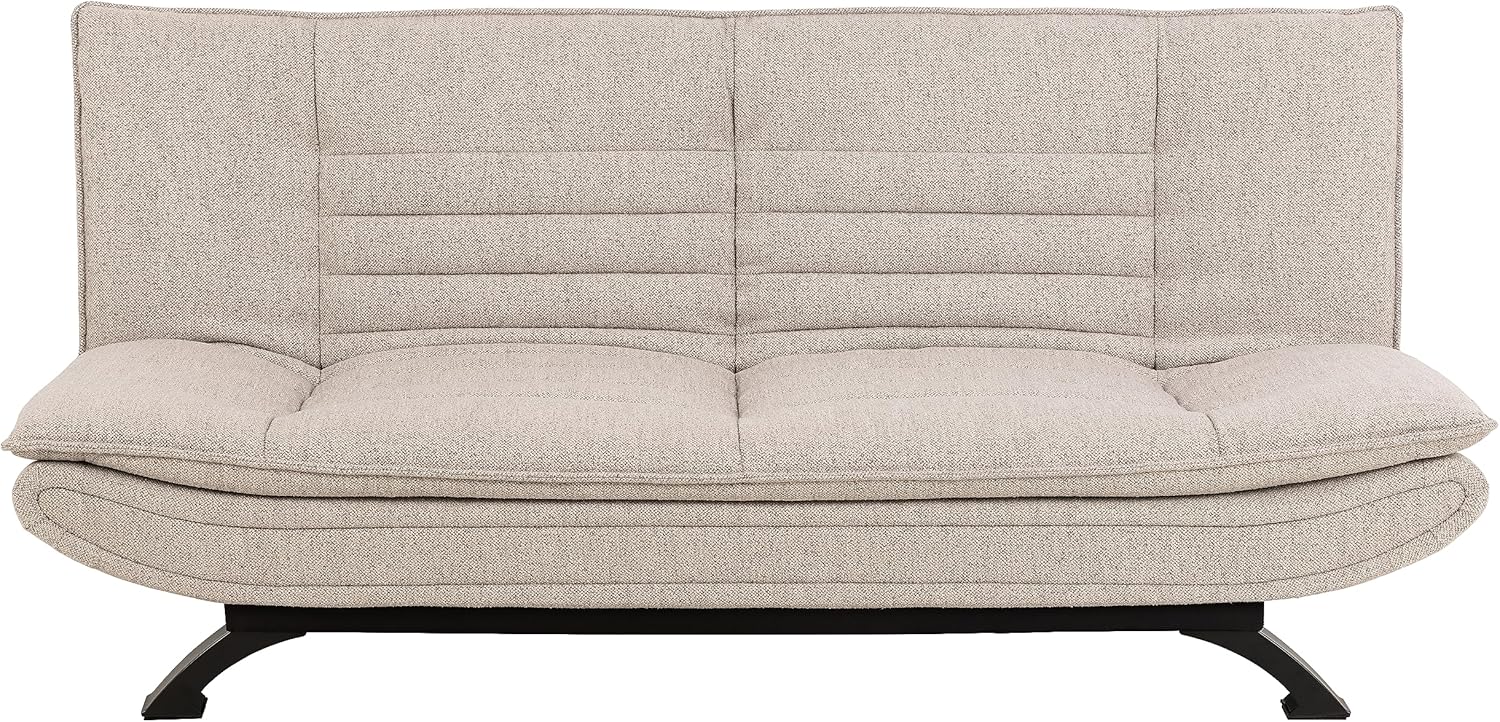 AC Design Furniture Jasper Schlafsofa in Beige, mit 3 Liegepositionen, Moderner 3-Sitzer ohne Armlehne, Gepolstertes Sofa mit Bouclé-Bezug und Schwarzen Beinen, B: 196 x H: 91 x T: 98 cm