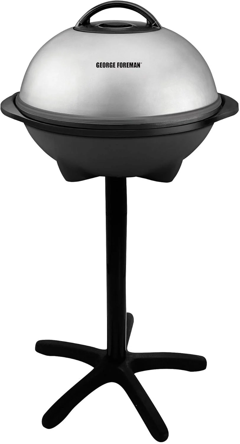 George Foreman Indoor/Outdoor Electric Patio Grill. Apartment Approved. 15-Serving. Removable Stand. Black