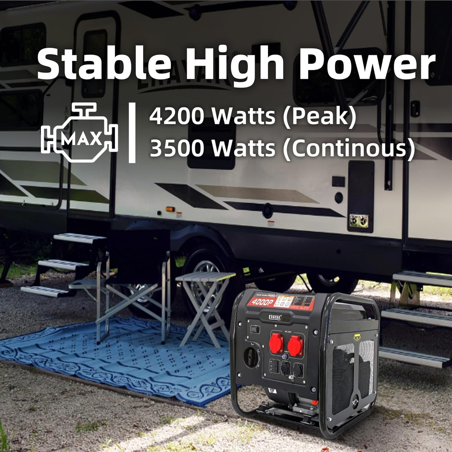 ERAYAK 4000W Notstromaggregat Leise Benzin Inverter Stromerzeuger Stromaggregat Generator Stromgenerator mit Ölsensor ECO-Modus für Camping, Wohnmobile (4000P)