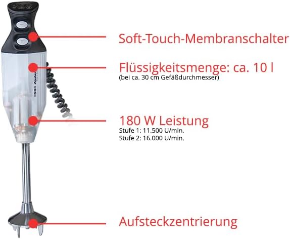 ESGE-Zauberstab® Petticoat Edition 99205, ESGE Zauberstab M 180 Jubiläum – Hochleistungsmixer mit 2 Geschwindigkeitsstufen (11.500/16.000 U/Min), Ergonomischem Griff & Robustem AC-Motor
