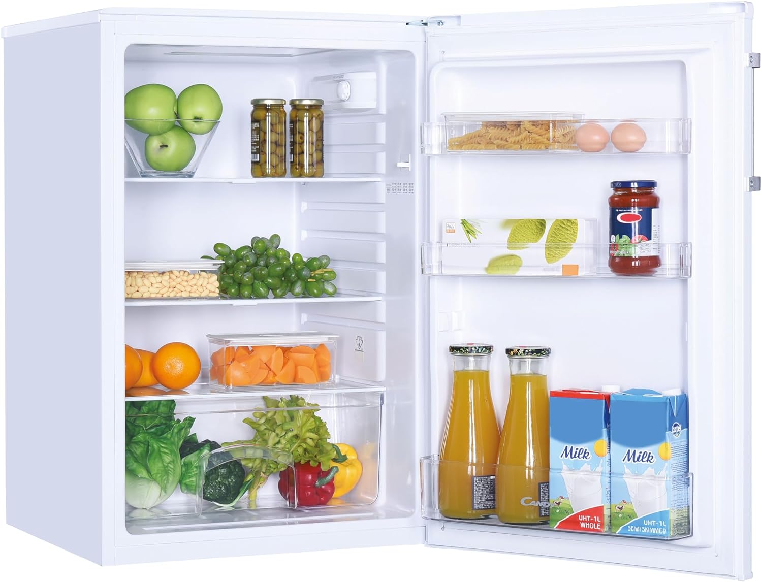 Candy CCTLS 544WHN Mini-Kühlschrank, Unterschrank, Höhe 85 cm, Fassungsvermögen 125 l, Statische Technologie, Gemüseschublade, mechanische Temperaturkontrolle, LED-Beleuchtung, umkehrbare Tür, 40 dB,