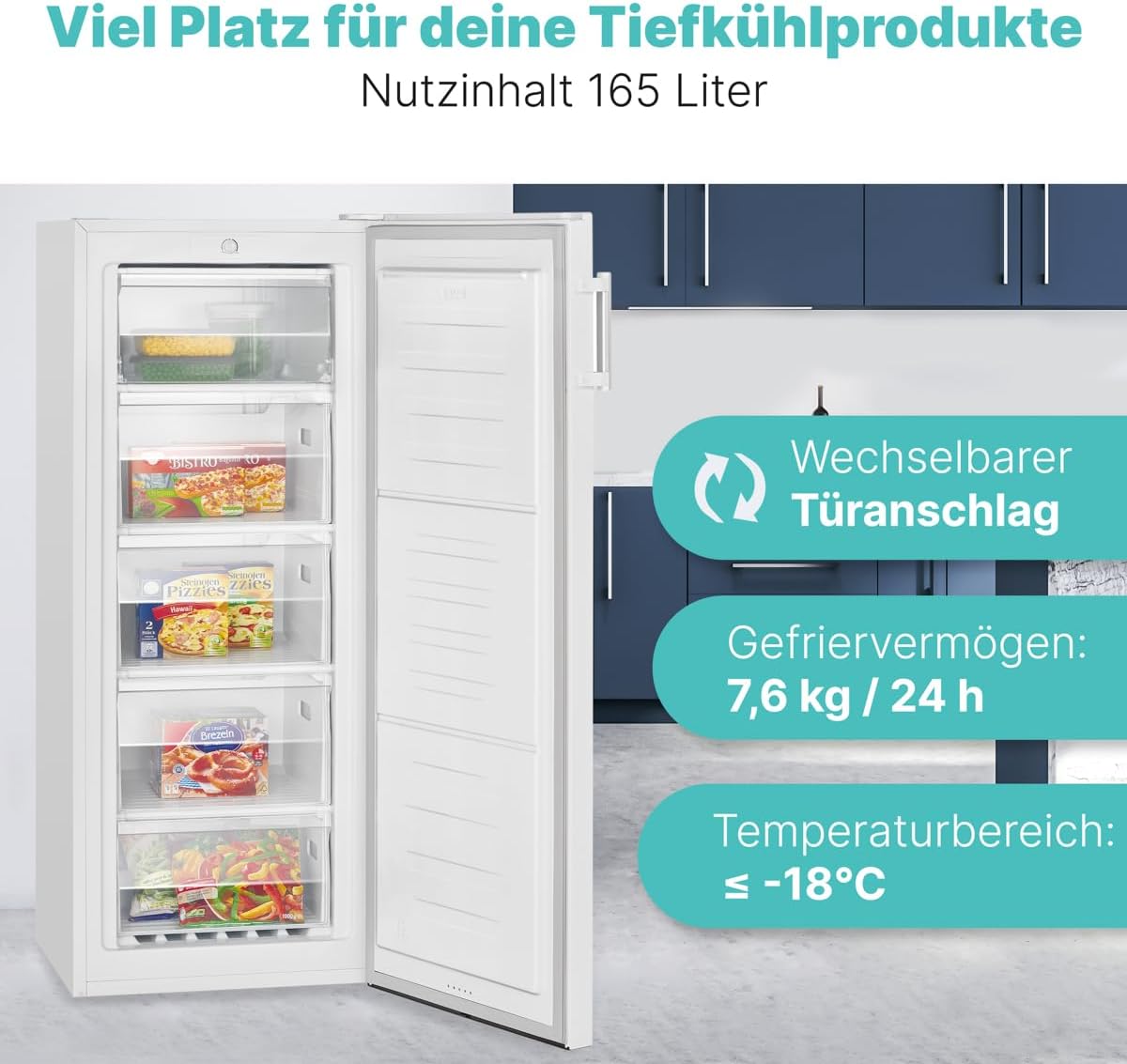 Bomann® großer Gefrierschrank freistehend | 165 Liter Nutzinhalt für Lebensmittel | 5 Schubladen | Freezer Eisschrank Froster | wechselbarer Türanschlag inkl. Eiswürfelschale | GS 7317.1 weiß
