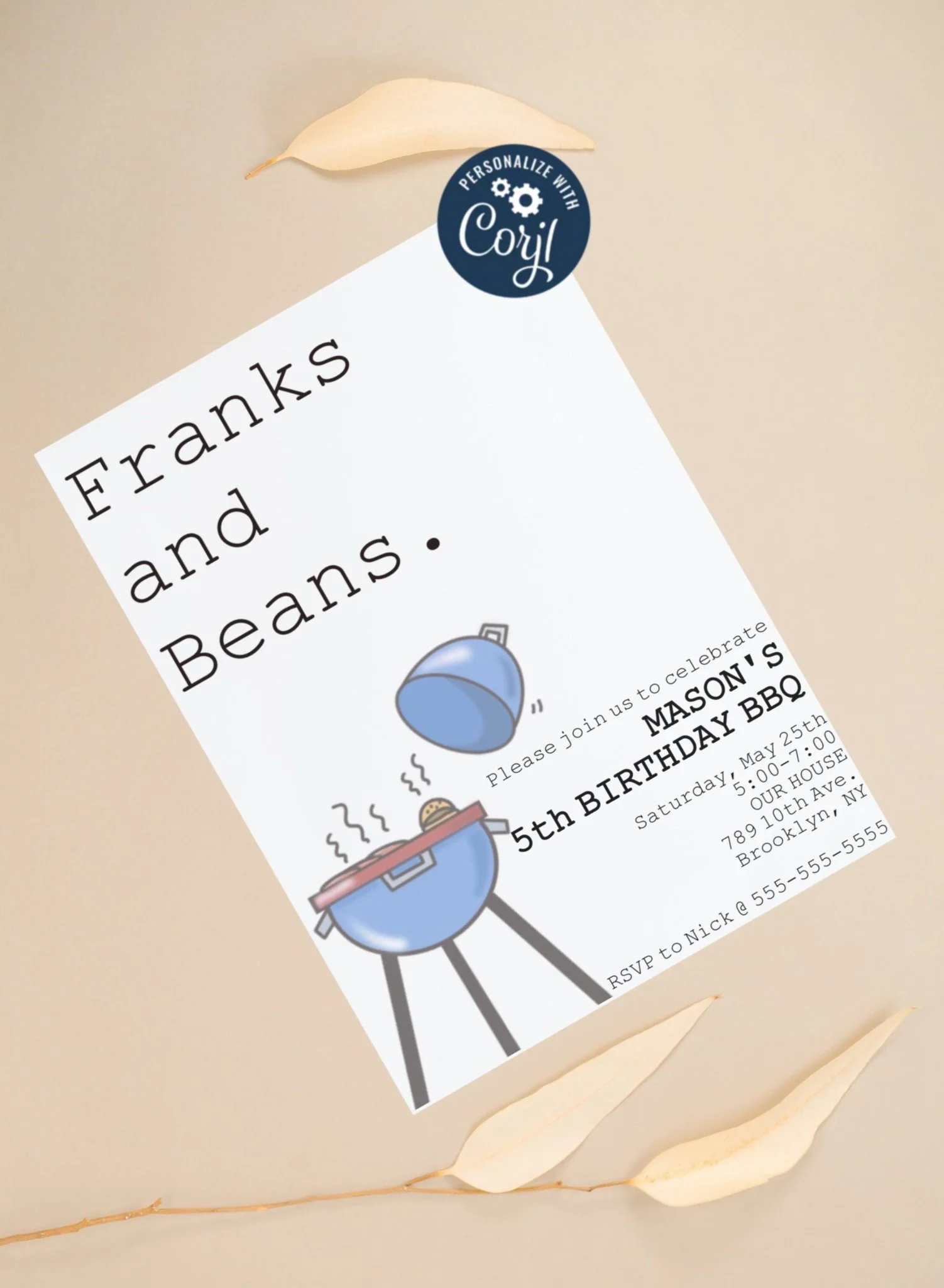 BBQ birthday invitation template | Summer Birthday Template | Franks and Beans theme | BBQ theme
