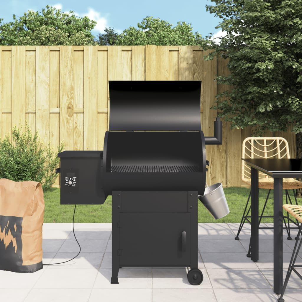 Grill pelletowy z kominem, czarny żelazo, 104 cm, Vidaxl