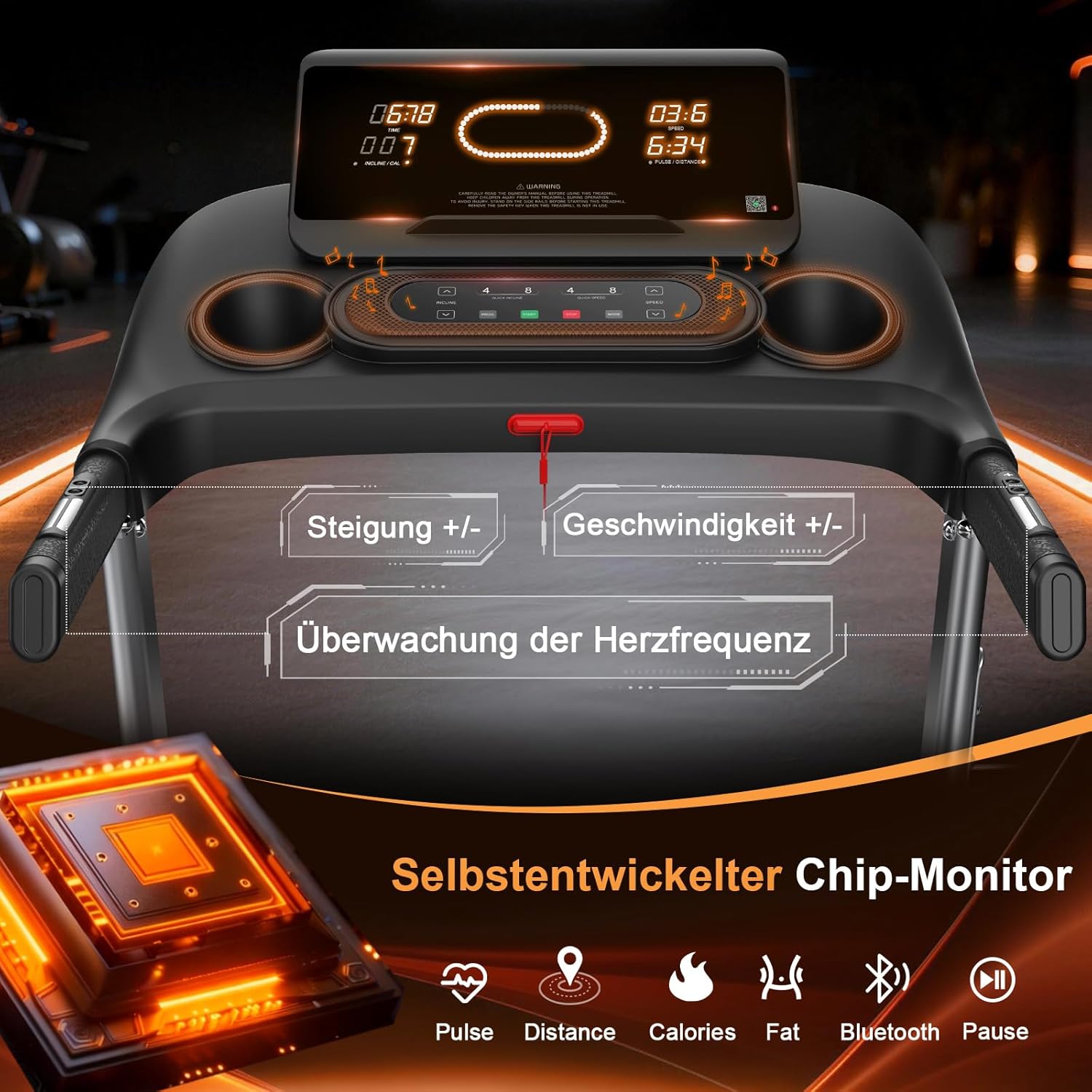 Kitopa Laufband für Zuhause, Treadmill bis 7PS und 20KM/H, Profi Große Lauffläche Laufband mit 18 Steigung, Laufbander Klappbar mit interaktivem LCD-Display & Bluetooth, Laufbander bis 180KG
