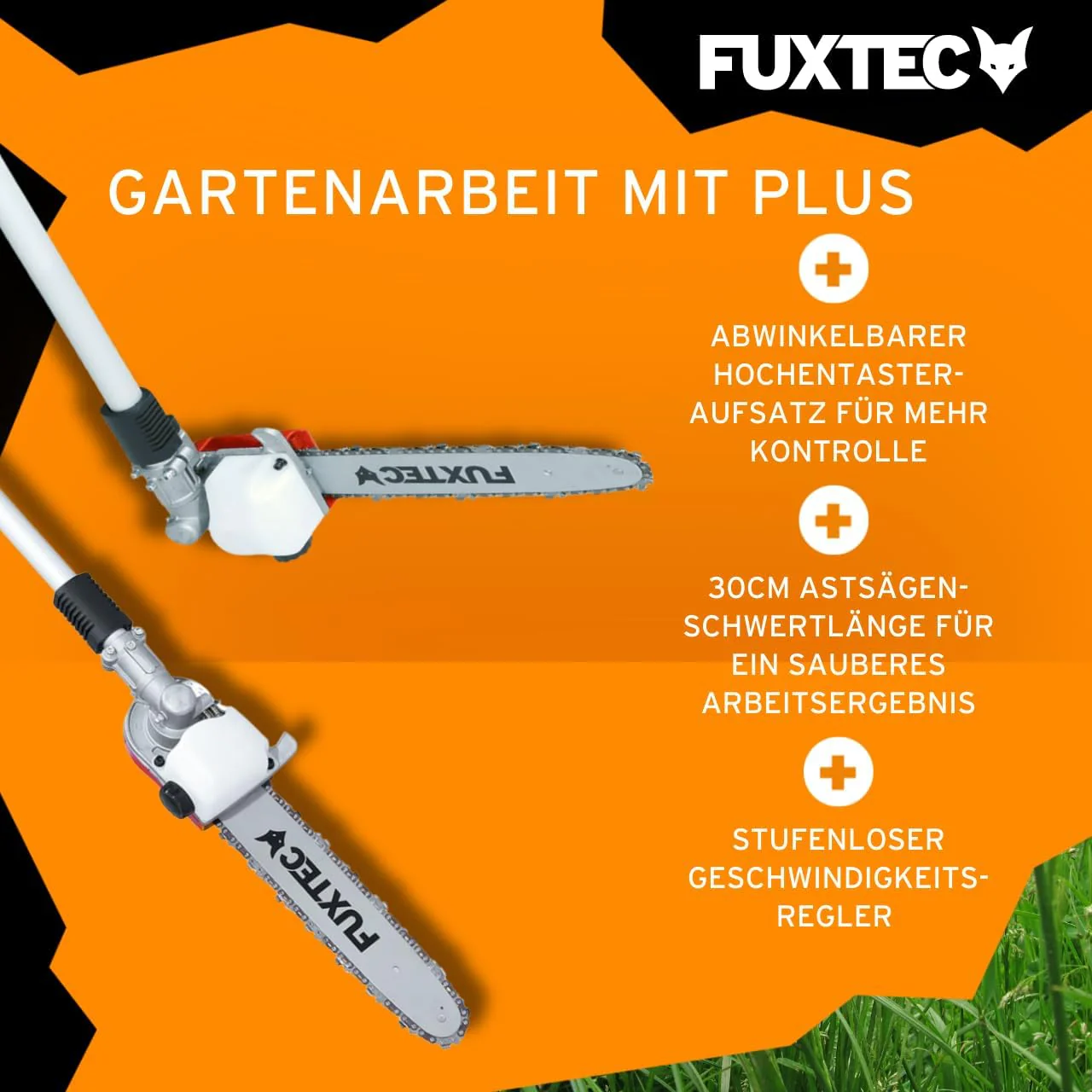 FUXTEC Benzine Bosmaaier FX-MT252ER 5in1 Multitool, 52 cc, draagriem incl. 1m verlenging 3 pk combiapparaat heggenschaar met verstelbare hoge takkenzaag combisysteem bosmaaier 2-takt