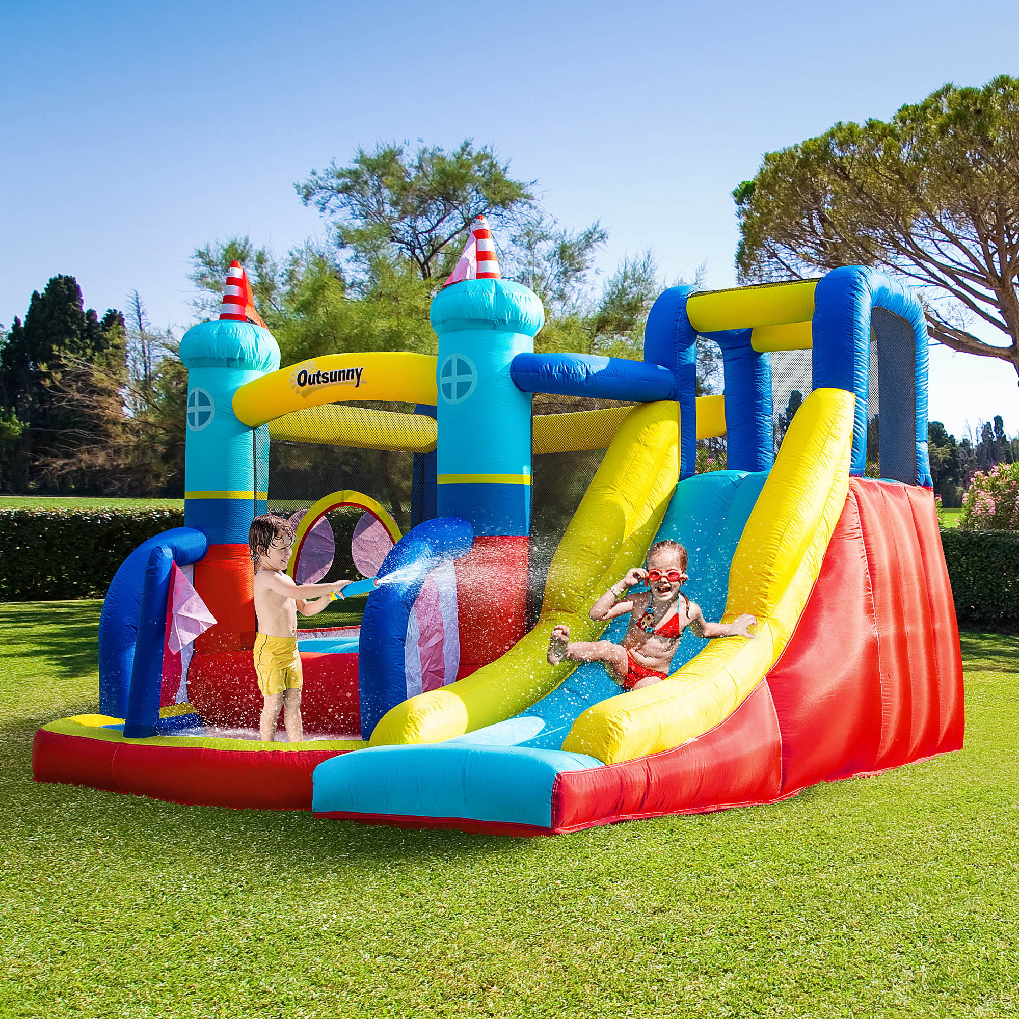 Outsunny springkasteel met blazer 265 cm x 260 cm x 200 cm