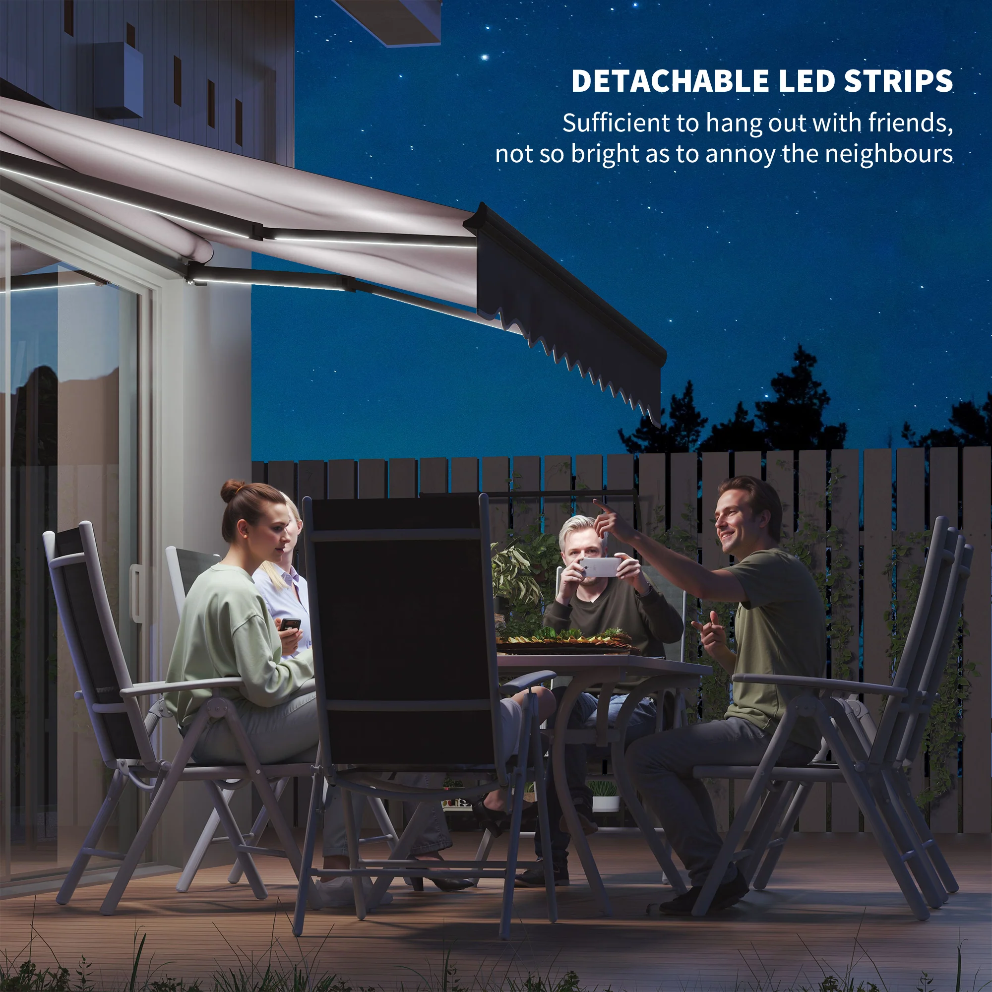 2025 2,5 x 2 m Elektrisch Zonnescherm met LED-licht & Afstandsbediening voor Tuin, Terras en Deck, Donkergrijs