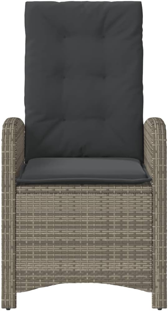 HUAKEHOM Gartensessel mit Kissen 2 STK. Gartenstuhl mit Verstellbarer Rückenlehne Liegestuhl mit Stahlrahmen Sessel Stuhl Relaxsessel Poly Rattan Grau Poly Rattan