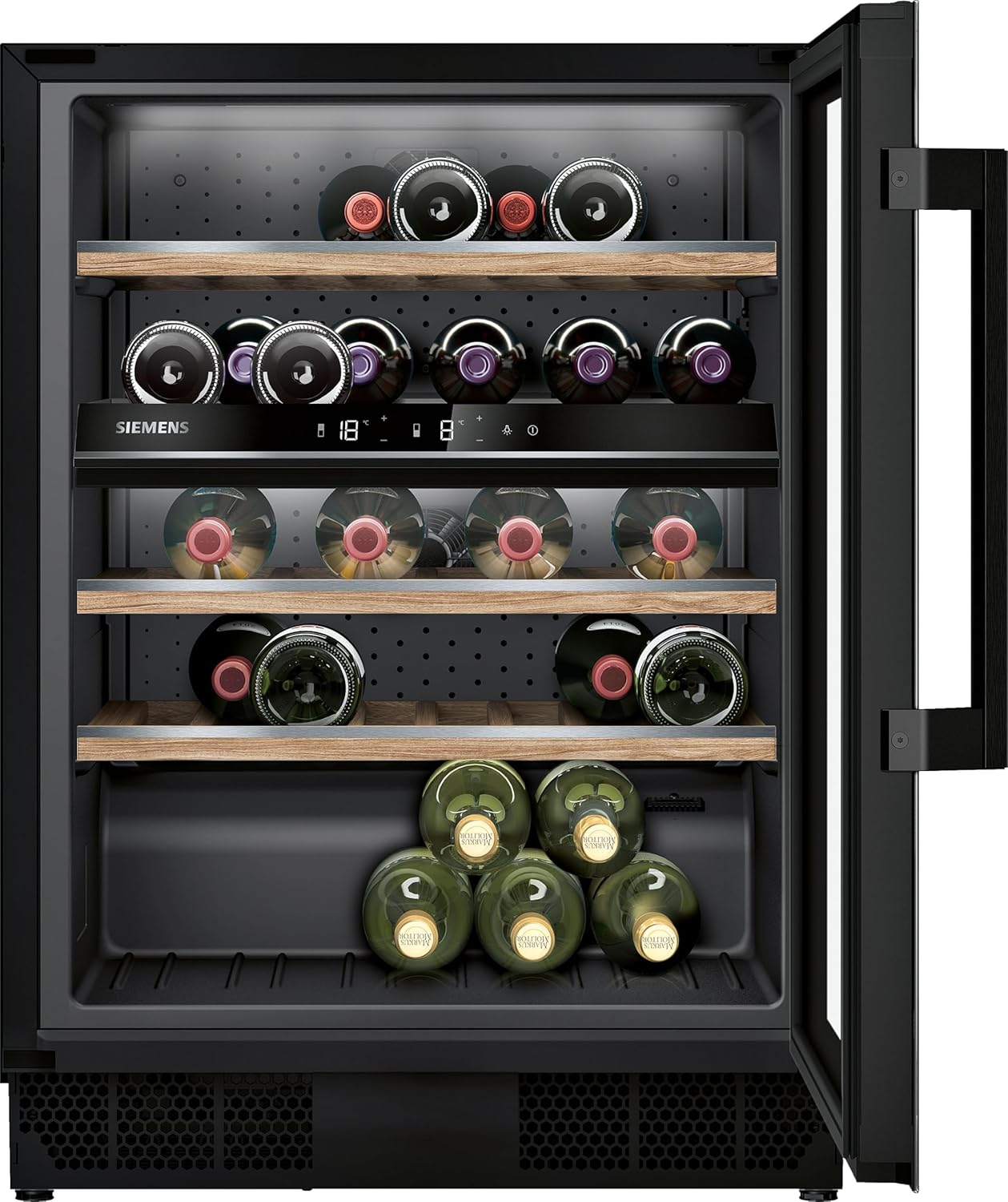 Siemens KU21WAHG0 iQ500 Weinkühlschrank, 82 x 60 cm, 44 Flaschen, Temperatur: 5-20 °C, Zwei separat gesteuerte Temperaturzonen, 120 L