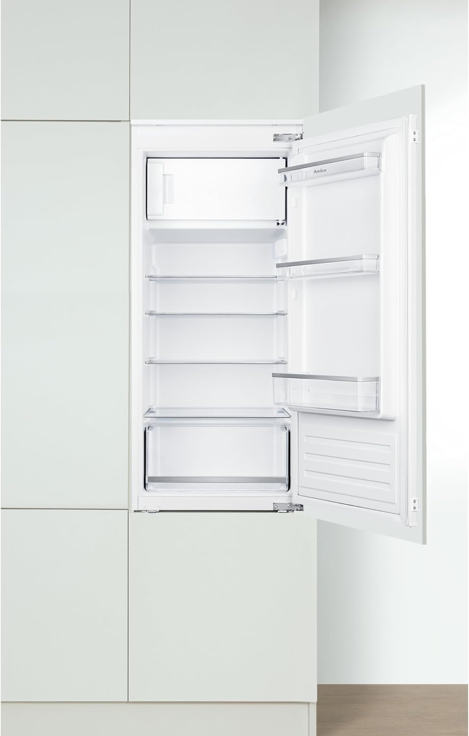 Amica Einbau Kühlschrank mit Gefrierfach 122 cm Nische Schlepptür Technik Inverter Motor elektronische Steuerung LED Beleuchtung Tür Offen Alarm