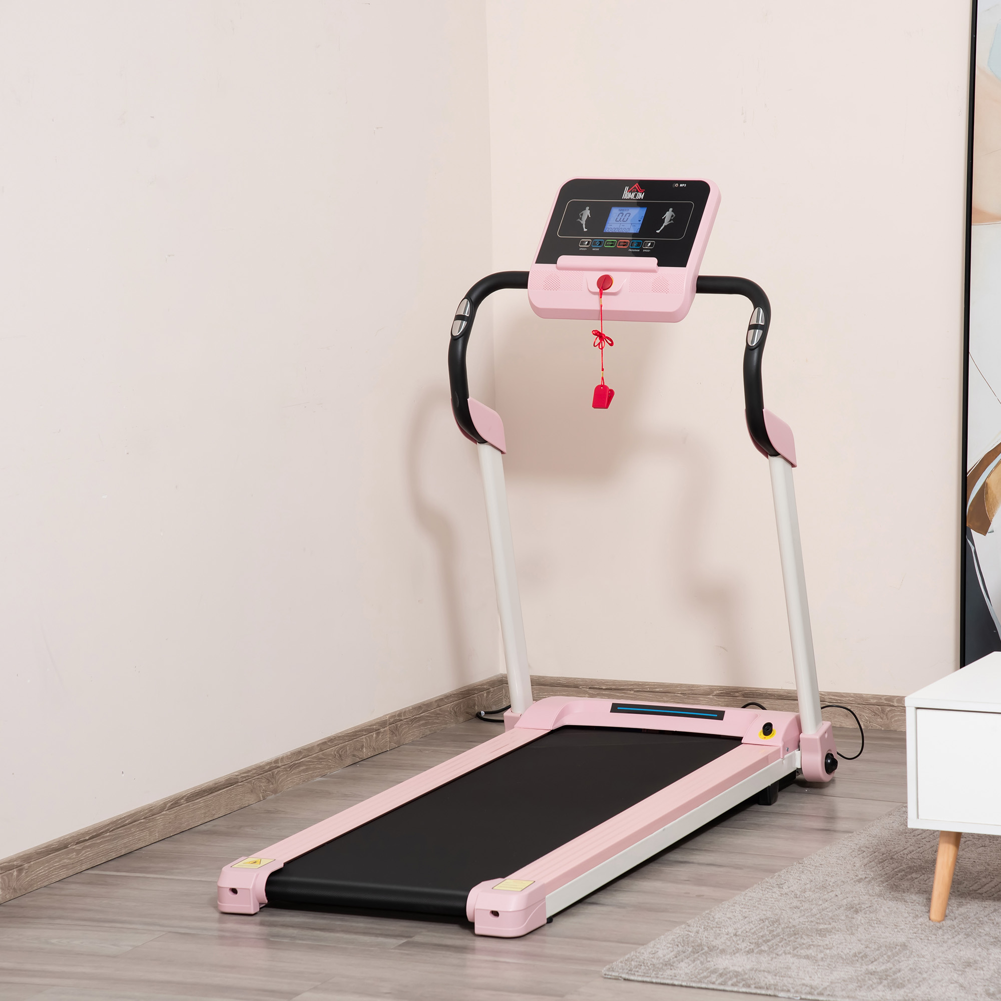 loopband opvouwbaar elektrisch 400 W 1-12 km/u 1.5HP mobiele telefoon houder roze