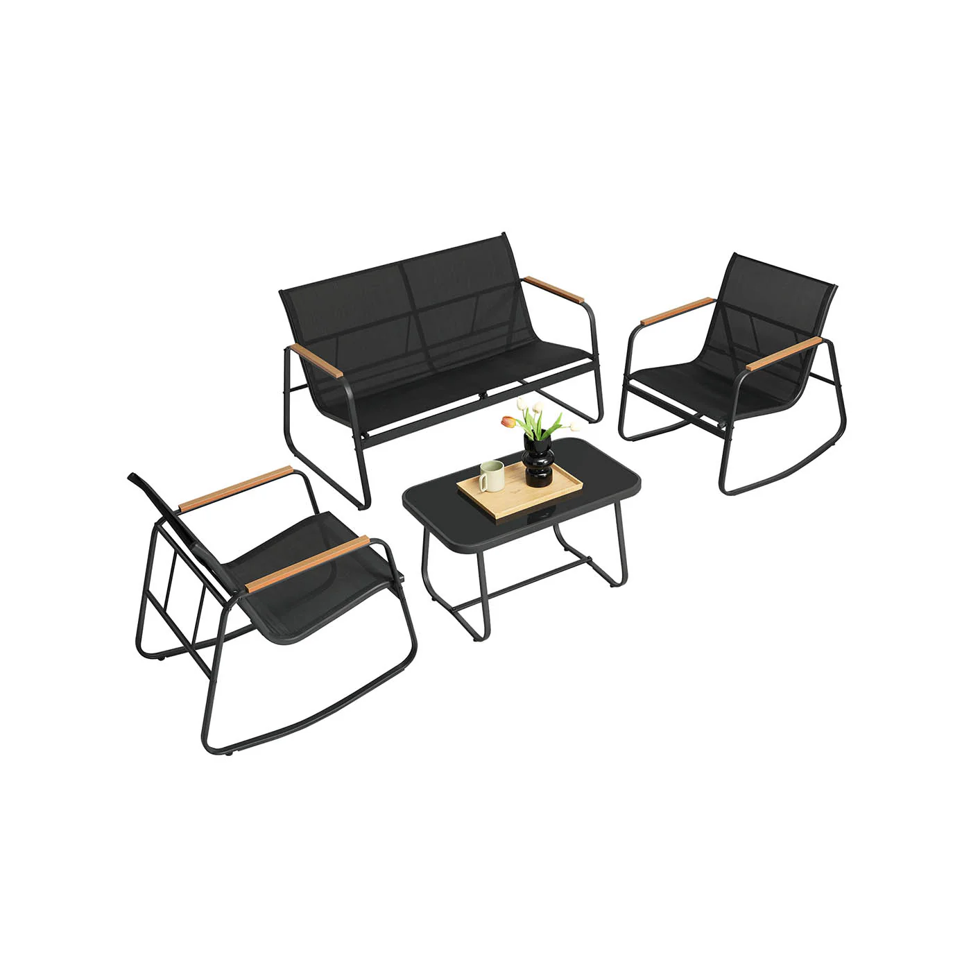 2025 Tuinmeubelset 2 schommelstoelen met tafel