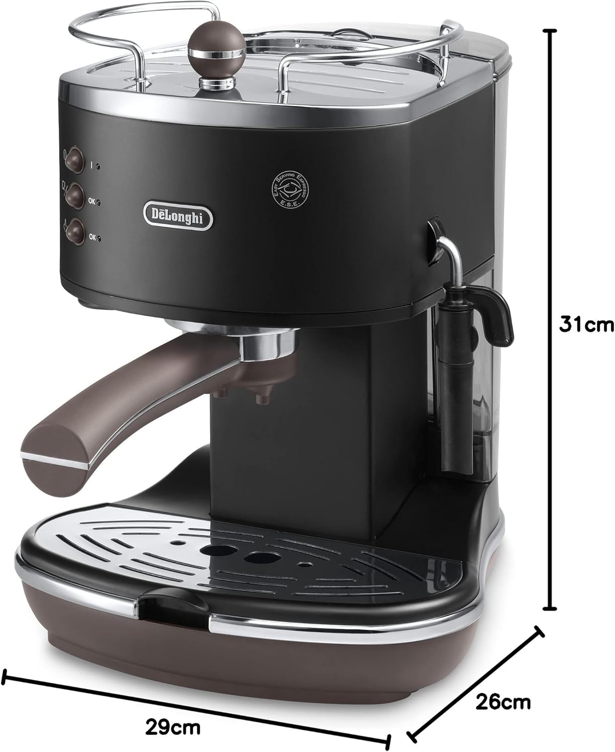 De'Longhi Icona Vintage ECOV 311.GR – Espresso Siebträgermaschine im RetroLook, Espressomaschine mit manuellem Milchaufschäumer, für Kaffeepulver oder ESE Pads, 1,4 l Wassertank, grün