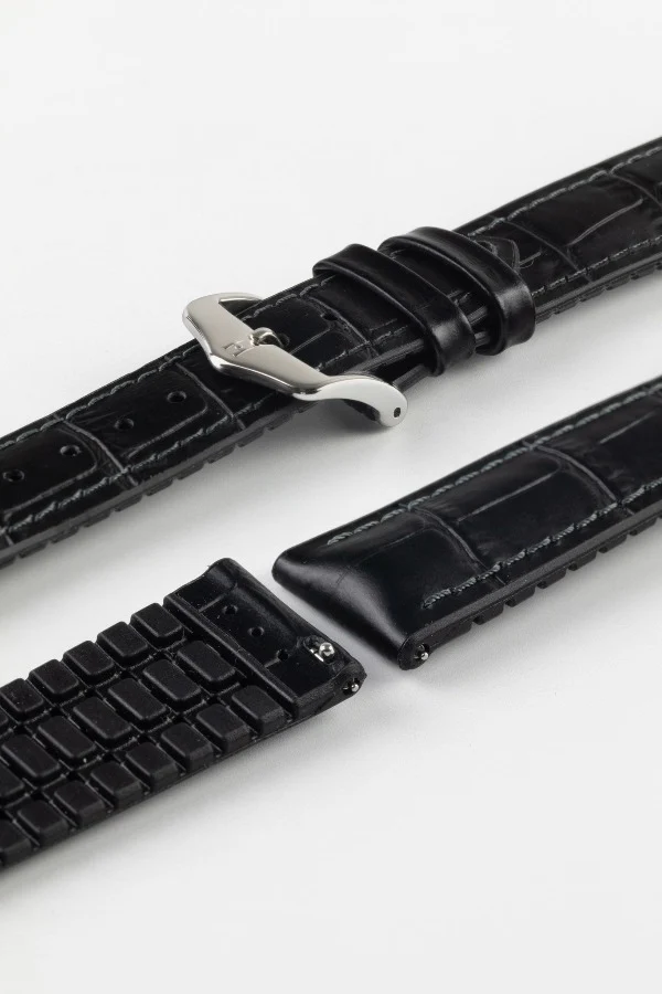 Hirsch PAUL Alligator Embossed Performance Watch Strap in BLACK