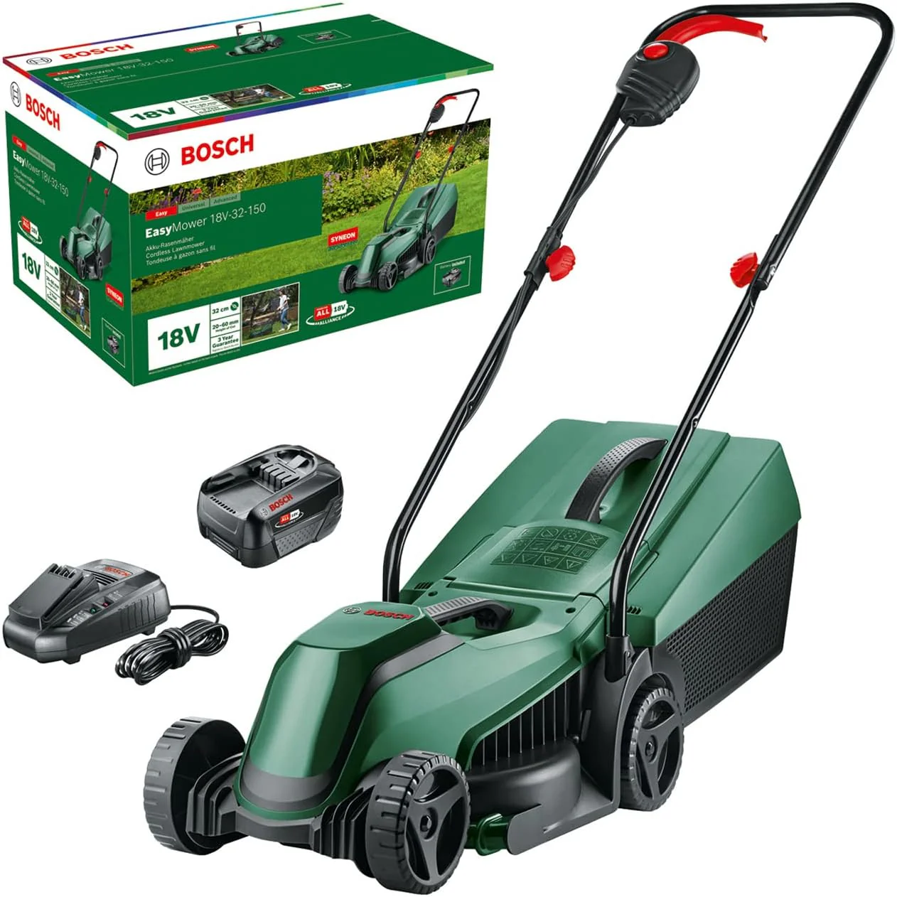 Bosch Accu grasmaaier CityMower 18V-32-300 (18 Volt, 1x accu 4,0 Ah, maaibreedte: 32 cm, gazonoppervlakken tot 300 m2, in doos)