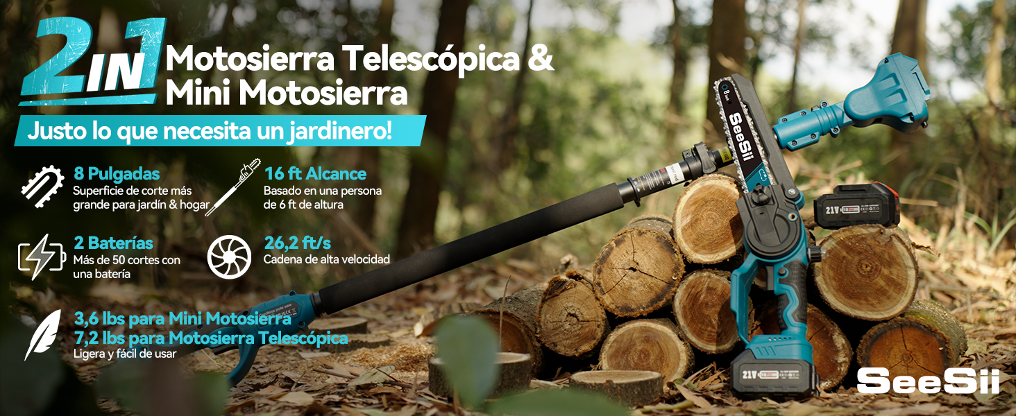 Seesii Mini motosierra 2 en 1 de 8 pulgadas con telescopio